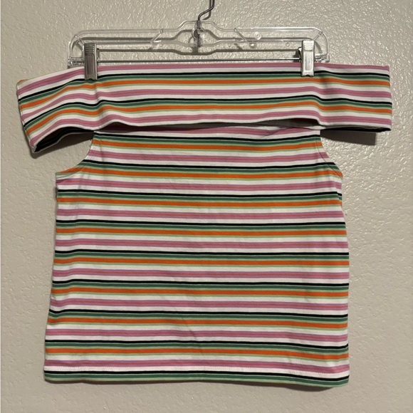 NWT Maeve Anthropologie Off-The-Shoulder Shirt Blouse Top Striped Printed Size M - Picture 2 of 7